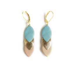 Boucles d'oreilles Sequins - Cuir Bleu, Doré, Rose clair - Chenoha Studio - Achat en ligne - Jaines