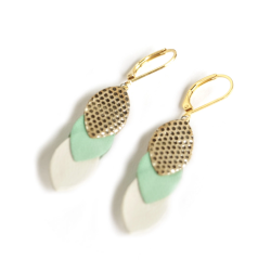Boucles d'oreilles Sequins - cuir Pois dorés, Menthe, Blanc - Chenoha Studio - Achat en ligne - Jaines