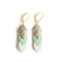 Boucles d'oreilles Sequins - cuir Pois dorés, Menthe, Blanc - Chenoha Studio - Achat en ligne - Jaines