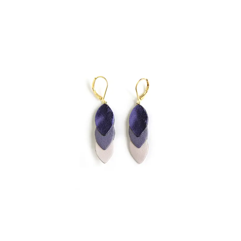 Boucles d'oreilles Sequins - cuir Violet métal, Rose clair - Chenoha Studio - Achat en ligne - Jaines