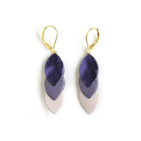 Boucles d'oreilles Sequins - cuir Violet métal, Rose clair - Chenoha Studio - Achat en ligne - Jaines