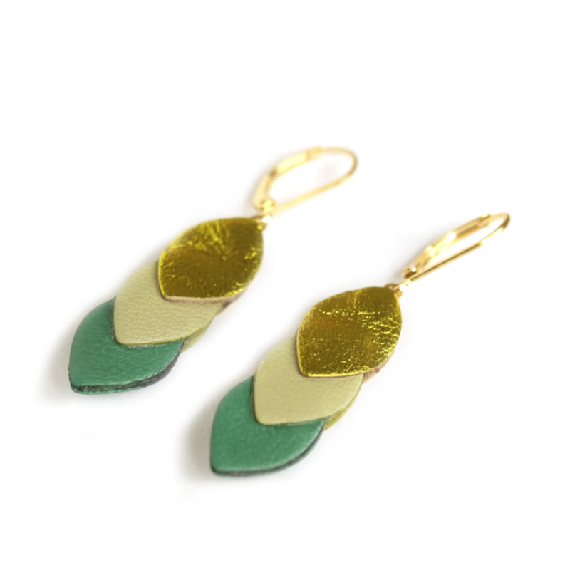 Boucles d'oreilles Sequins - cuir Chartreuse, vert clair - Chenoha Studio - Achat en ligne - Jaines