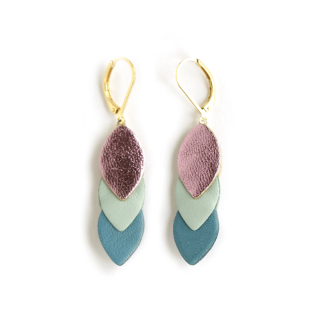 Boucles d'oreilles Sequins - cuir Rose métal, Jade, Bleu - Chenoha Studio - Achat en ligne - Jaines
