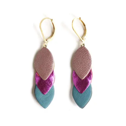 Boucles d'oreilles Sequins - cuir Rose, Fuchsia, Bleu canard - Chenoha Studio - Achat en ligne - Jaines