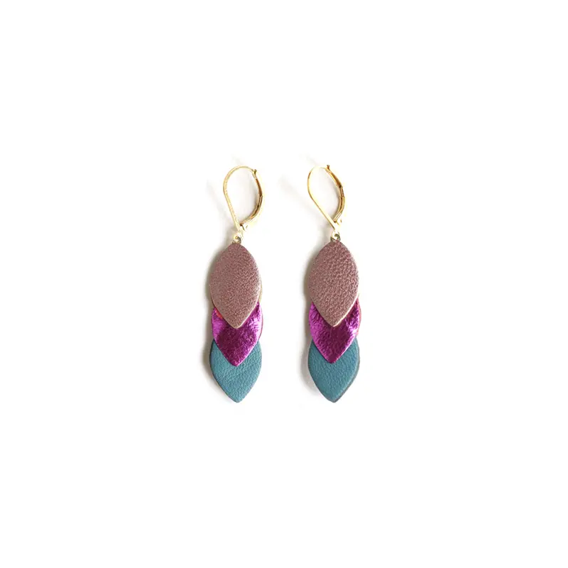Boucles d'oreilles Sequins - cuir Rose, Fuchsia, Bleu canard - Chenoha Studio - Achat en ligne - Jaines