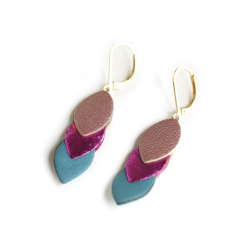 Boucles d'oreilles Sequins - cuir Rose, Fuchsia, Bleu canard - Chenoha Studio - Achat en ligne - Jaines