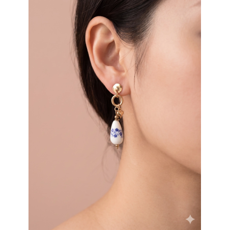 Boucles d'oreilles gouttes en porcelaine bleue - Eclat Paris - Achat en ligne - Jaines