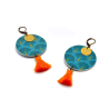 Boucles D'Oreilles paon bleu pompons orange- Sunkris - Achat en ligne - Jaines