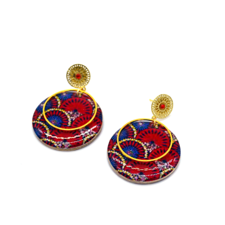 Boucles D'Oreilles paon bleu pompons orange- Sunkris - Achat en ligne - Jaines