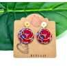 Boucles D'Oreilles paon bleu pompons orange- Sunkris - Achat en ligne - Jaines